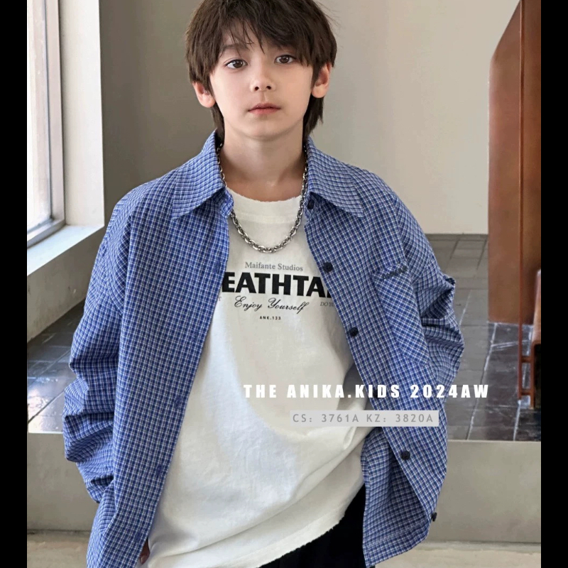 现货特价实体店儿童装男生女孩秋装亲子装青少年格子上衣衬衣衬衫