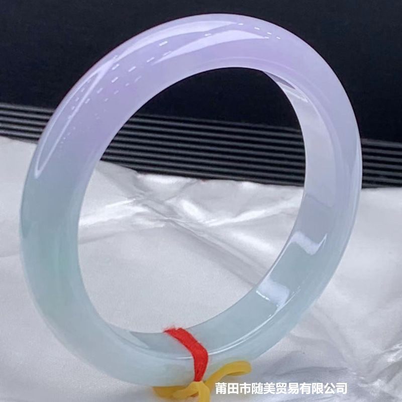 天然缅甸翡翠手镯女款飘紫淡紫翡翠玉手镯老坑冰种飘花阳绿