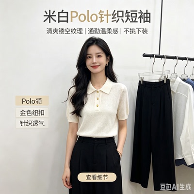 羊绒衫女短袖套头T恤米白色韩版修身潮女短袖上衣女2826春秋新款.