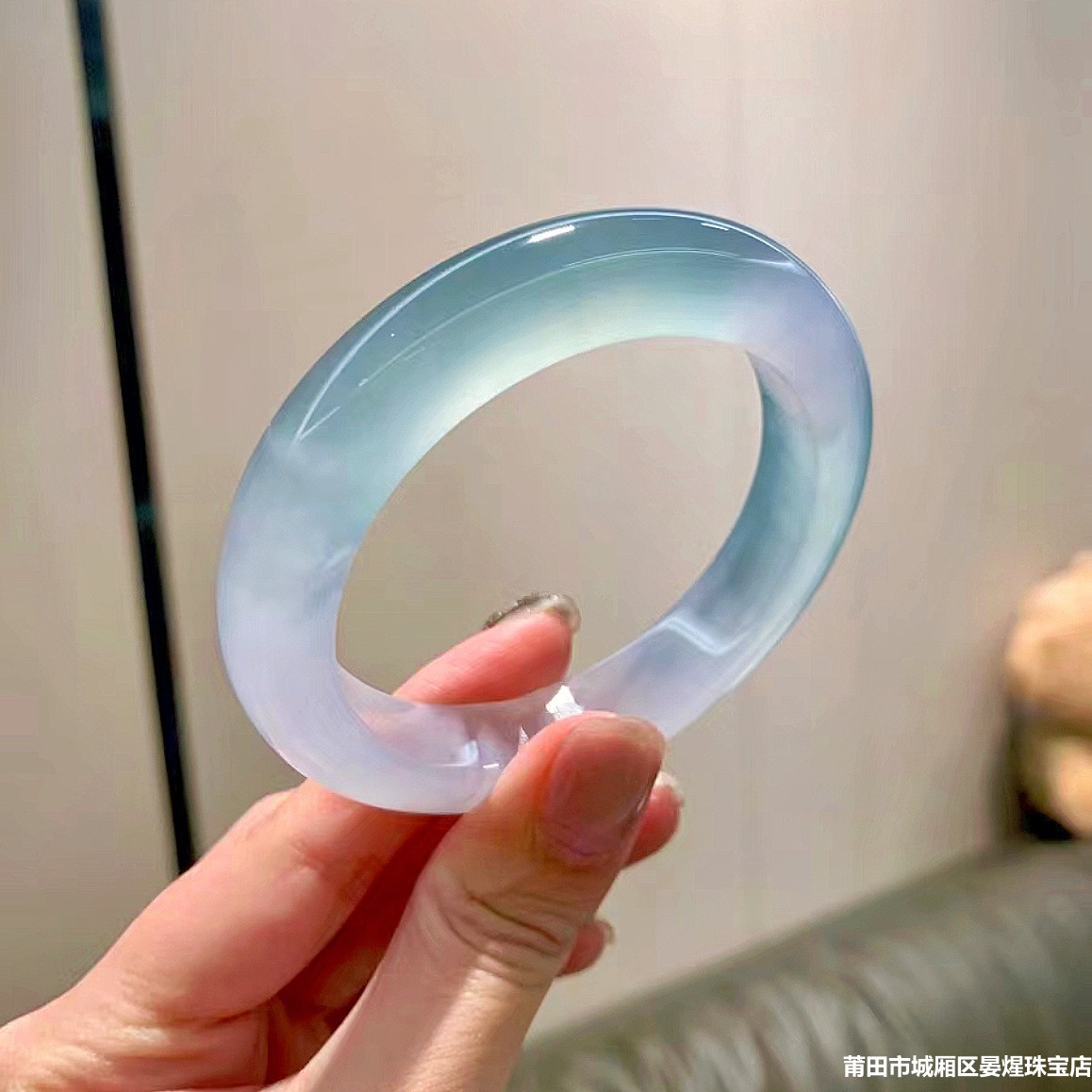 冰种天空蓝翡翠手镯天然缅甸玉石正圈春彩飘紫翡翠玉镯子女款
