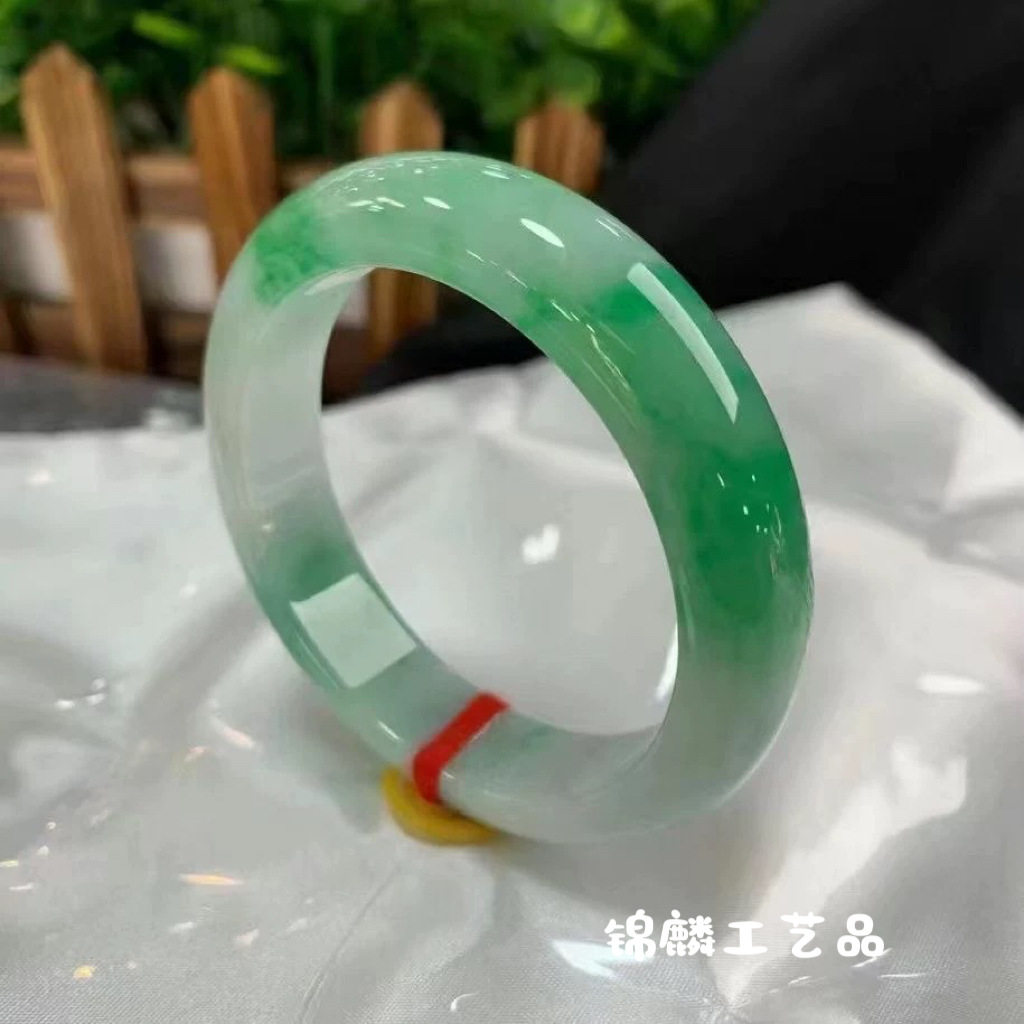 【赠运险】缅甸处理翡翠手镯冰种玉手镯浅绿飘花玉镯子女款玉镯