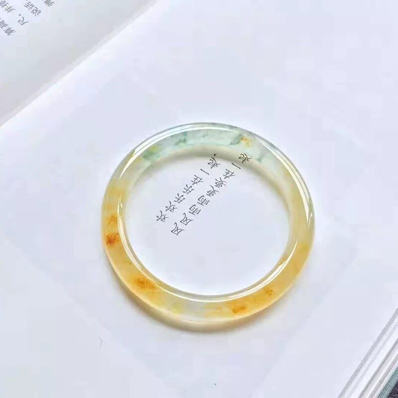 翡翠冰种圆条翡翠手镯老坑天然缅甸黄翡玉石玉手镯少女款玉镯时尚
