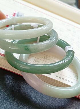 【一物一图】翡翠A货手镯细糯糯冰飘花洒金特色玉石圆条手镯圈口5