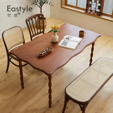 法式复古罗马柱实木餐桌侘寂风家用长方形饭桌北欧中古风美式桌子