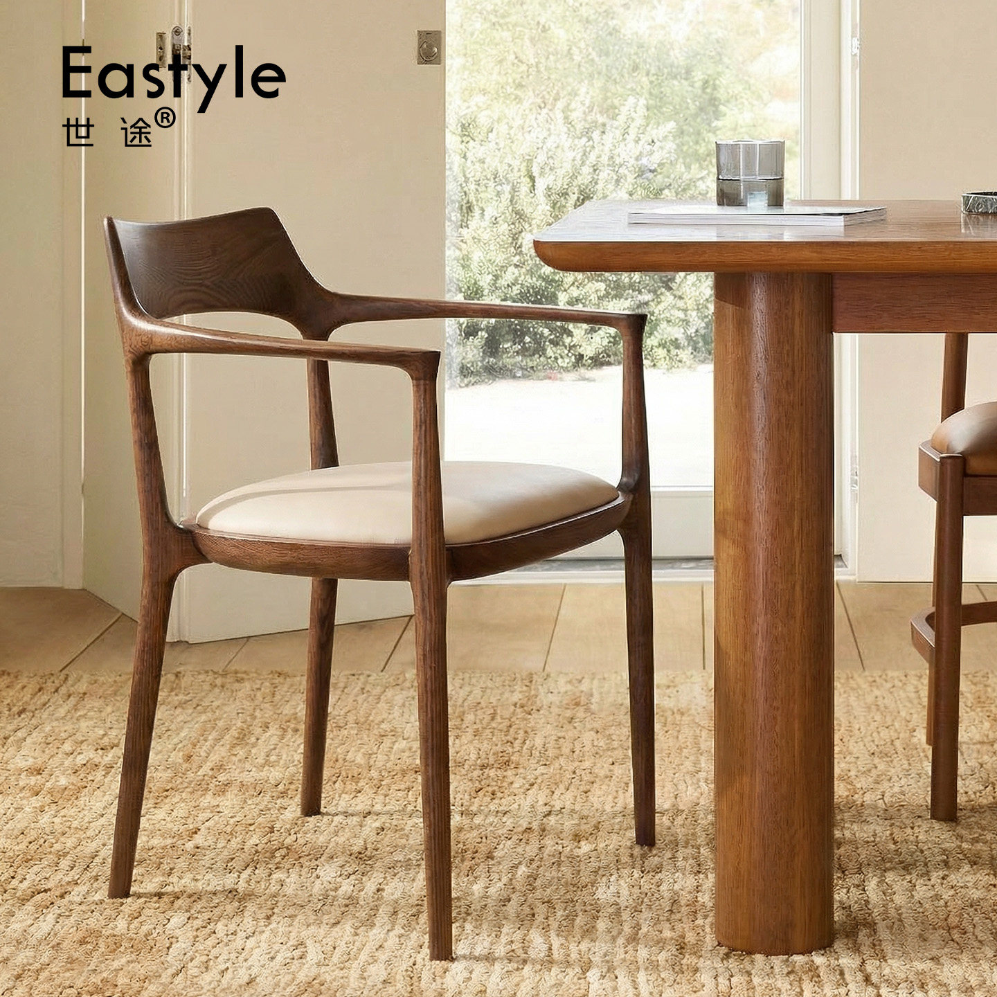 复古简约高级实木餐椅软包扶手椅家用北欧现代咖啡餐厅设计师椅子