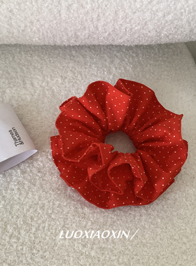 罗小辛/显白红色~法式波点韩国ins气质扎头发双层大肠发圈发绳女