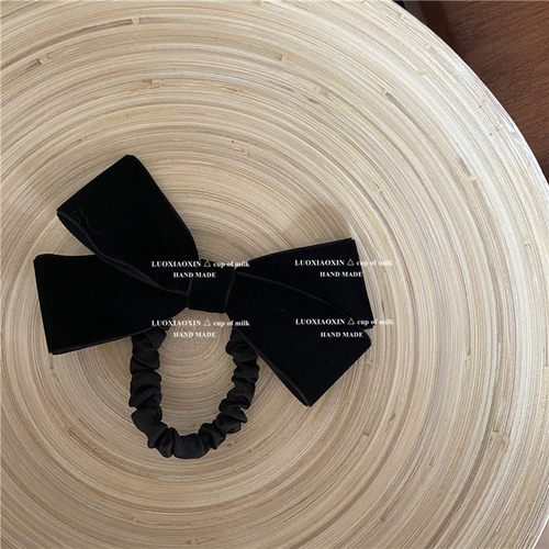 罗小辛 百搭王黑色丝绒法式复古大蝴蝶结大肠发圈发绳ins头饰原创