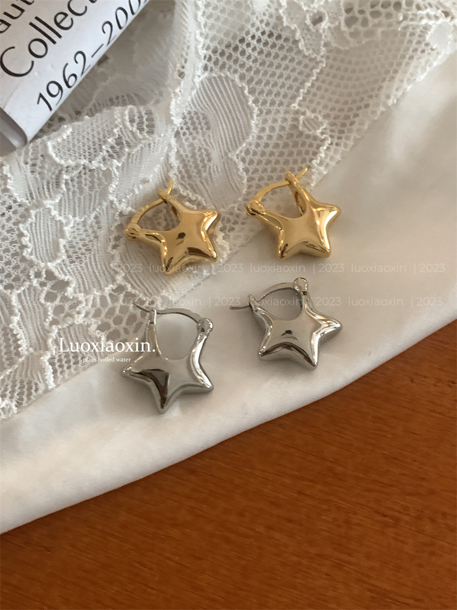 罗小辛 法式vintage复古高级感精致五角星气质耳环耳饰耳扣金银色