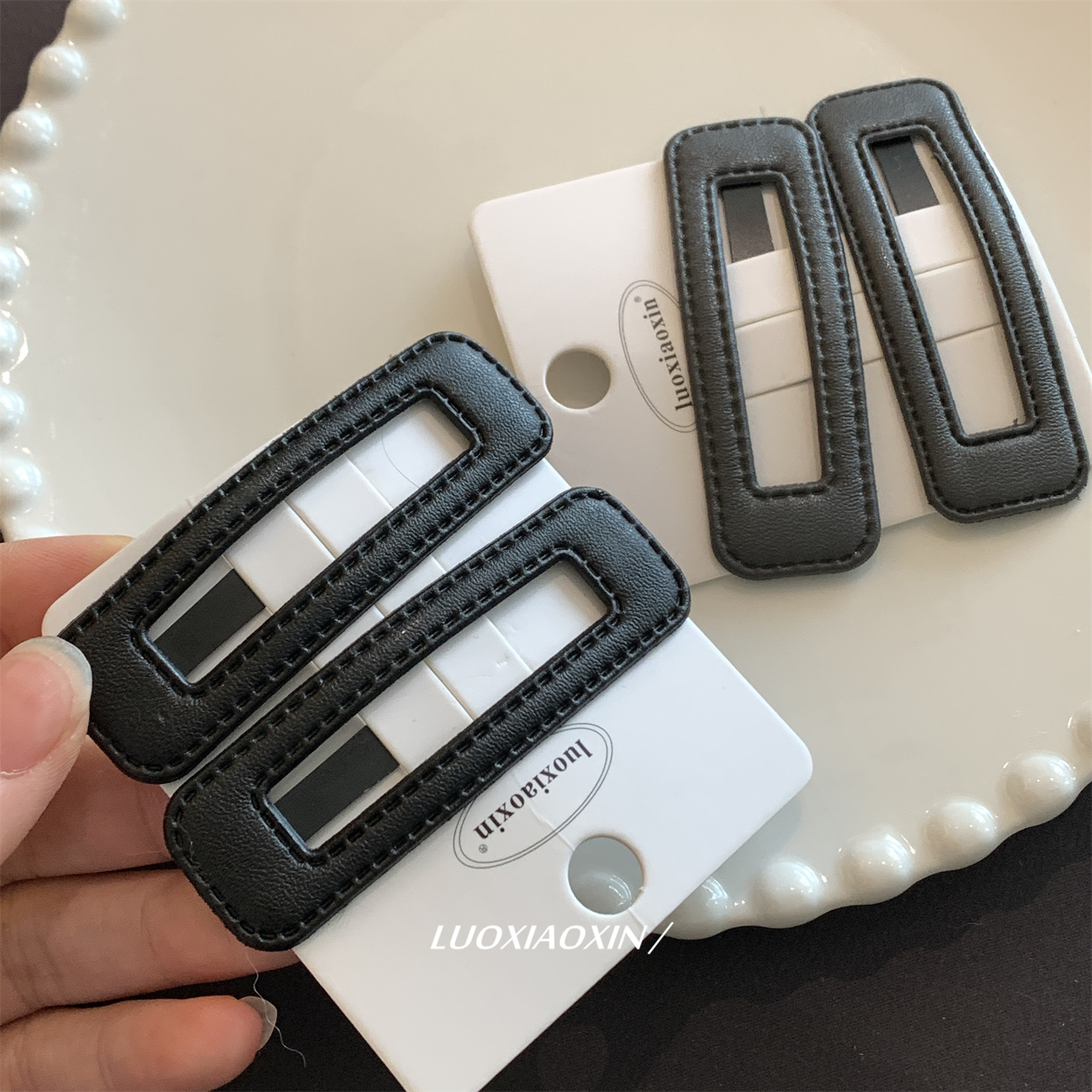 韩系insPU皮革长方形发卡发夹女