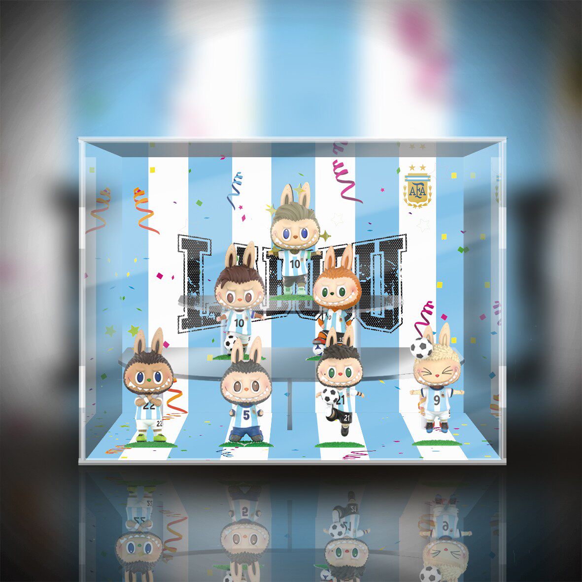 泡泡玛特 labubu 阿根廷足球娃娃玩具队系列手办展示盒潮玩盲盒