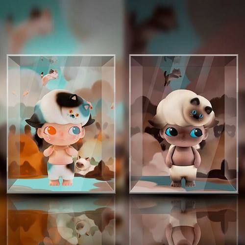 泡泡玛特 DIMOO WORLD蓝三花猫 暹罗猫 潮玩盲盒 展示盒