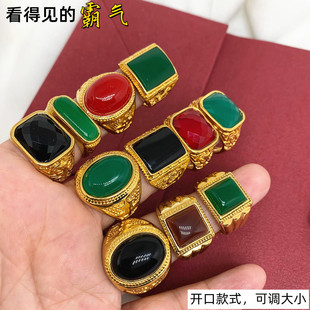 清仓越南沙金宝石戒指活口指环黄铜镀金男戒指老板大戒子不掉色