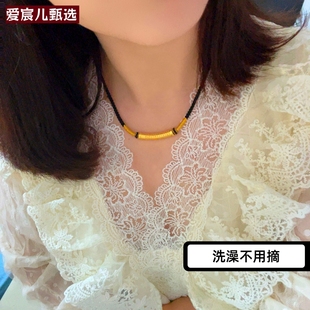 爆款越南沙金铜合金镀金男女情侣项链弯管黑绳编制款遮疤久不掉色