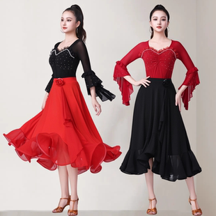 新款 半身裙舞蹈服演出服水兵舞表演服练功服裙子 拉丁舞上衣女长袖