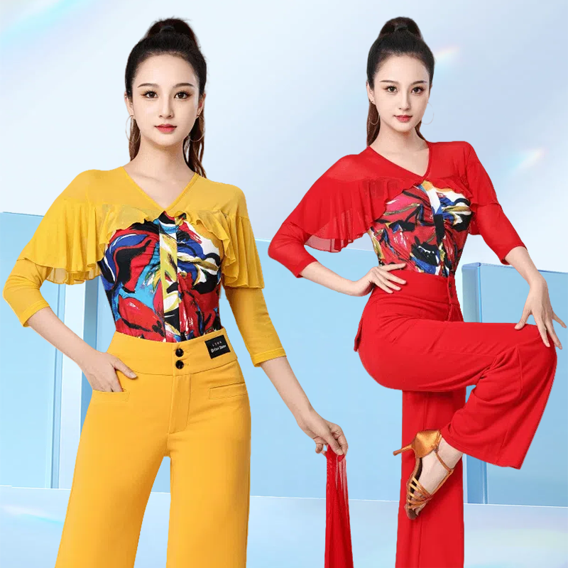 荷叶边印花新款广场舞吉特巴舞服