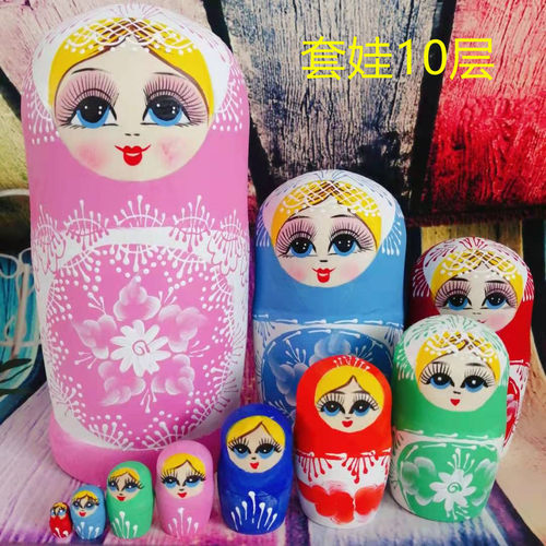 俄罗斯套娃正品椴木10层女孩中国