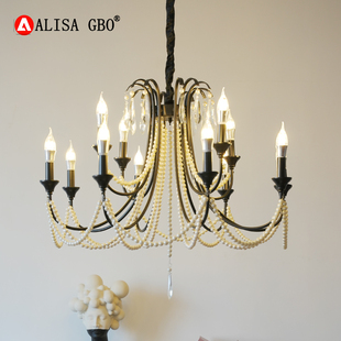 爱丽莎赫本法式 中古风书房卧室灯具 复古吊灯高级感项链客厅灯美式