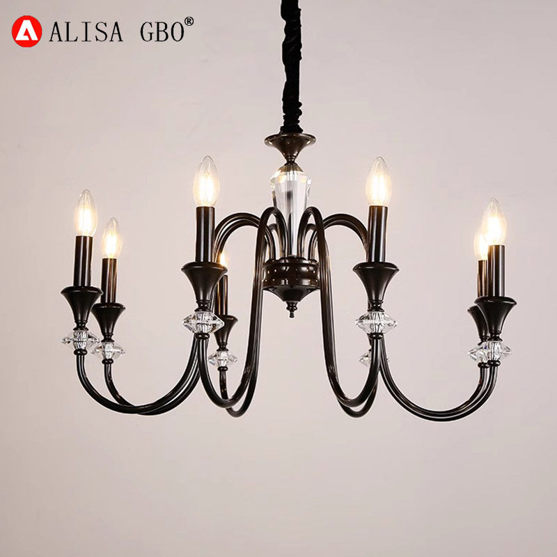 爱丽莎 全铜法式复古蜡烛吊灯黑色美式轻奢中古南洋风客厅灯具,家装灯饰光源,客厅吊灯,淘宝优惠券,粉丝福利购,淘宝优惠卷