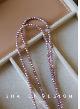 3-4mm紫色炫彩强光天然淡水珍珠项链锁骨链S925银气质百搭礼物女