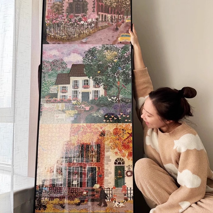 四季拼图galison春夏秋冬全套相框氛围装饰圣诞冬灯立体拼图500片