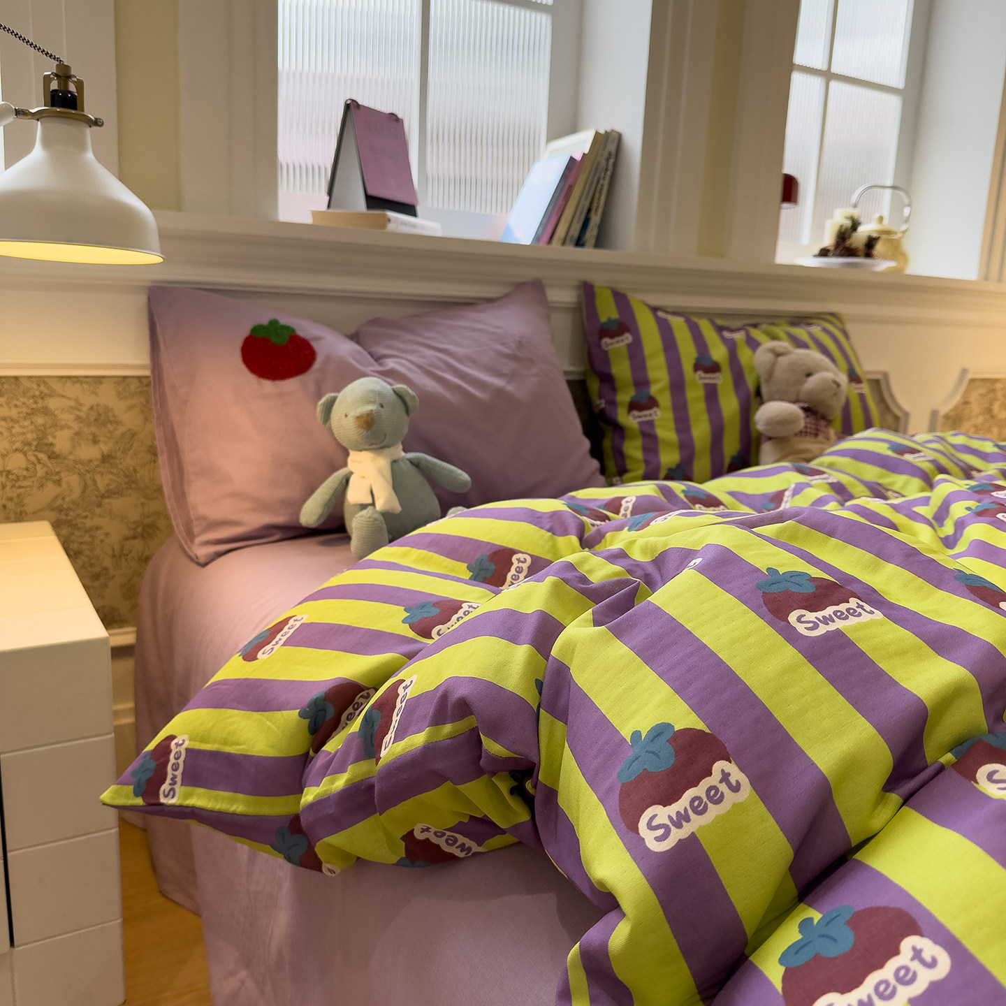 马年特惠甜柿紫气东来A类全棉双层纱四件套100%纯棉儿童房三件套,床上用品,床品套件/四件套/多件套,淘宝优惠券,粉丝福利购,淘宝优惠卷