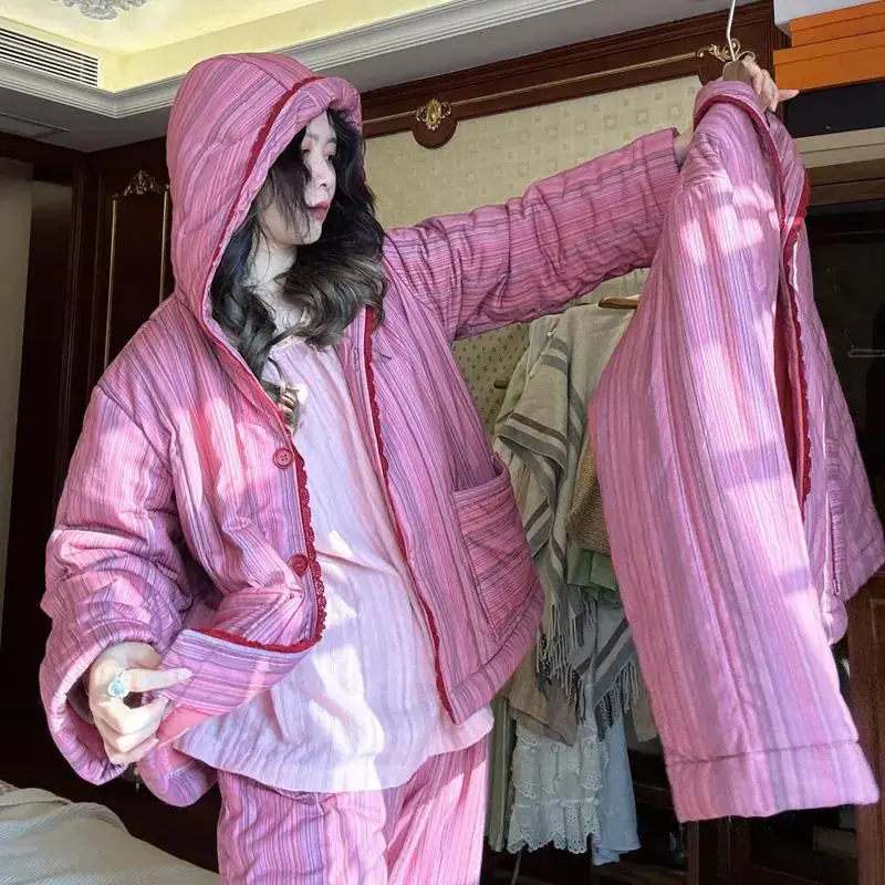 睡衣女秋冬季2025新款加厚珊瑚绒毛衣套装加厚家居服