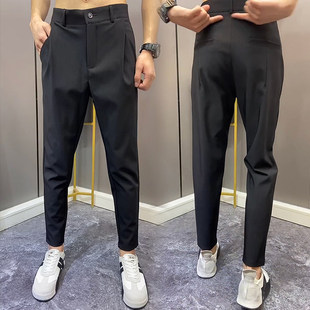 冬季韩版黑色小西裤修身小脚裤精神小伙裤子潮流显瘦九分锥形裤男