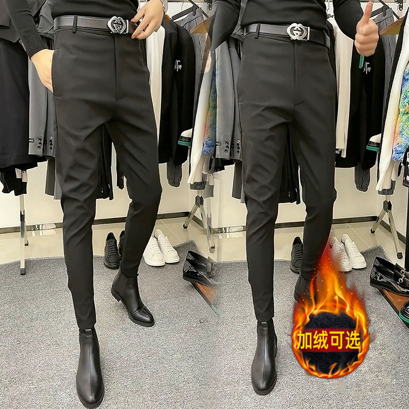 冬季新款黑色百搭潮流小脚商务休闲裤修身显瘦时尚痞帅韩版西裤男
