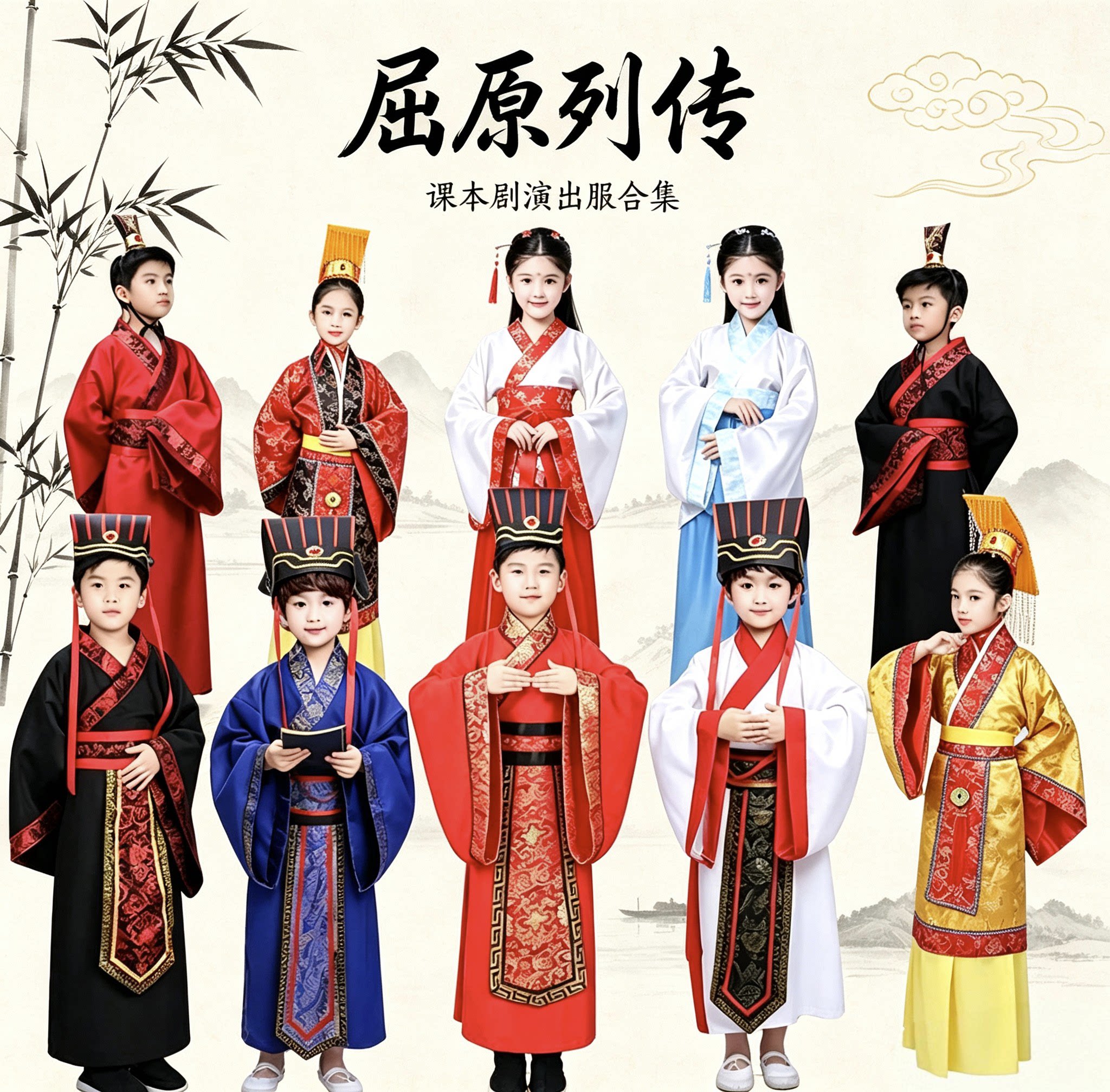儿童屈原列传古装课本剧屈原诗人演出服屈原投江宋玉楚怀王表演服