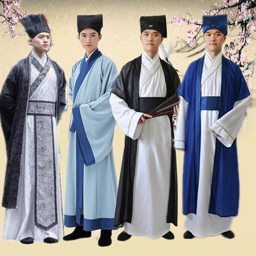 新款古装书生汉服古代唐装男秀才读书郎服饰才子表演服员外服长袍