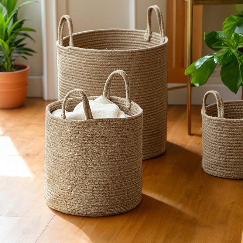 编织棉线脏衣篮带提手衣服收纳筐毛绒玩具收纳桶储物篮子脏衣篓,收纳整理,脏衣篮,淘宝优惠券,粉丝福利购,淘宝优惠卷