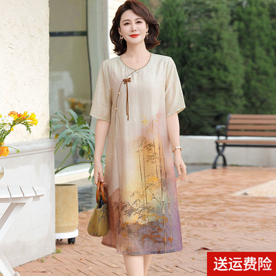 妈妈装夏季时尚国风雪纺连衣裙女