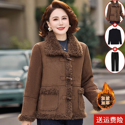 妈妈装冬季加绒加厚保暖棉衣百搭