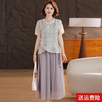妈妈装夏季时尚短袖国风套装裤裙