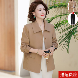 中年妈妈春装外套洋气短款上衣2026新款休闲夹克中老年女时尚风衣