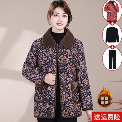 妈妈装冬季加绒加厚碎花棉衣百搭
