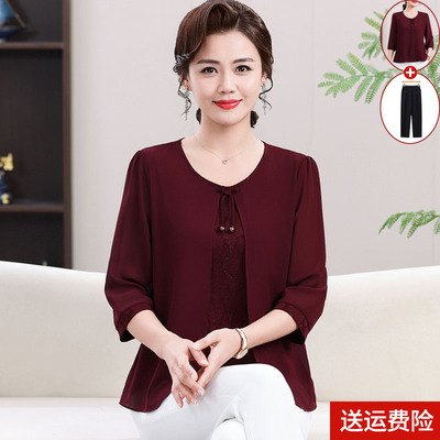 妈妈春夏时尚七分袖假两件打底衫