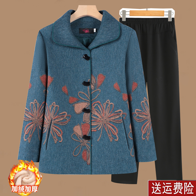 奶奶装加绒加厚毛呢外套妈妈百搭