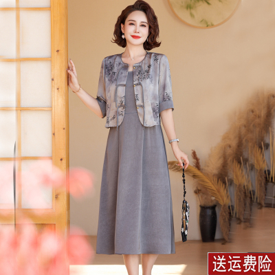 妈妈装夏装七分袖两件套连衣裙女