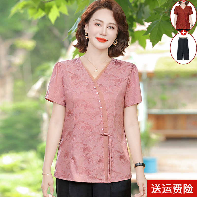 妈妈装夏季短袖国风打底衫女百搭