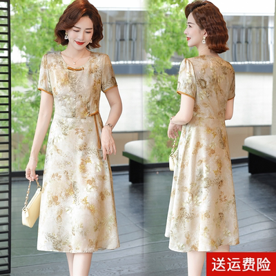 妈妈装夏季短袖国风连衣裙中长款