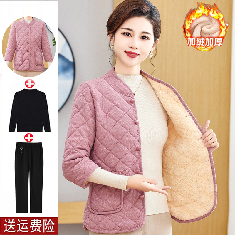 妈妈装秋冬加绒加厚棉马甲坎肩女