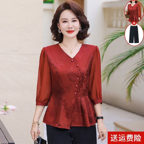 妈妈夏季七分袖国风婚礼服打底衫
