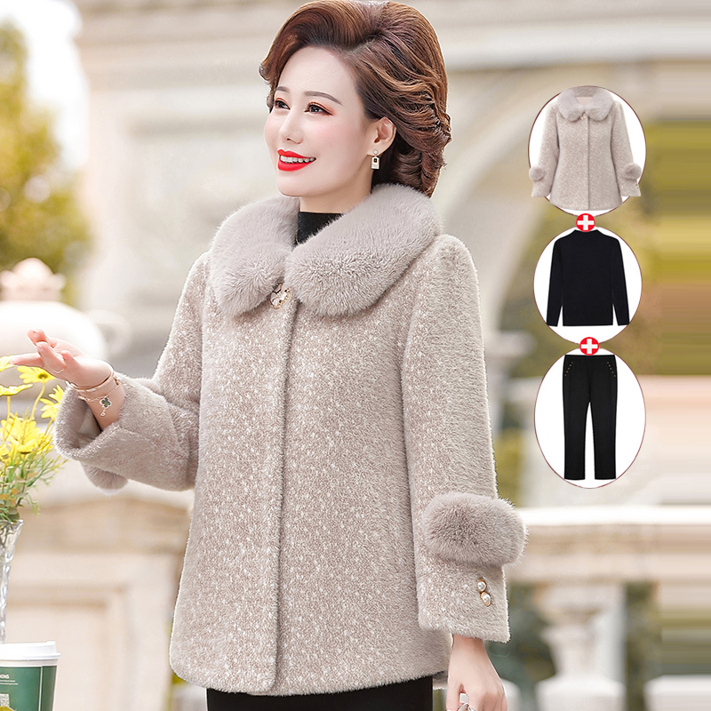 妈妈秋冬装毛呢外套中老年女装春