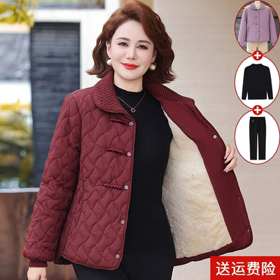 妈妈装冬季加绒加厚棉衣保暖纯色