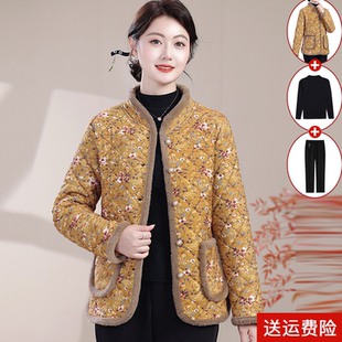 中年妈妈冬装 碎花棉衣加绒加厚保暖棉服外套中老年秋冬洋气棉袄女