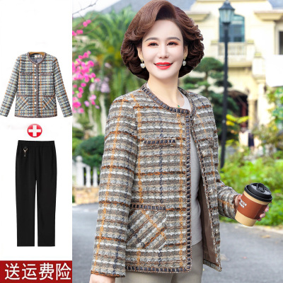 妈妈装春秋时尚格子外套女小香风