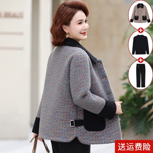 妈妈秋装短款水貂绒外套2026新款棉衣中老年女装秋冬洋气毛呢上衣