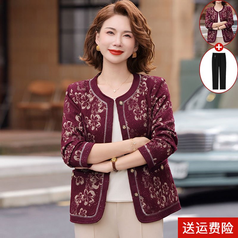 妈妈装春秋时尚夹克外套百搭圆领