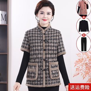 中老年妈妈秋冬装短袖棉衣马甲奶奶加绒加厚坎肩马夹中袖棉袄外套